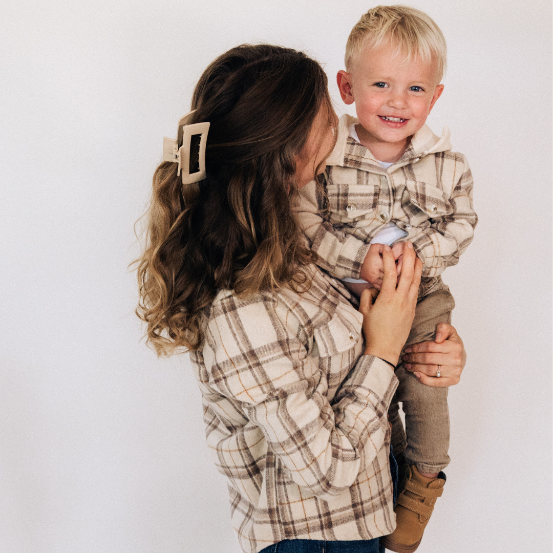 Mother son outfit sets Beige Flannel Matching Mommy and Son Flannels HAHA MAMA Clothing