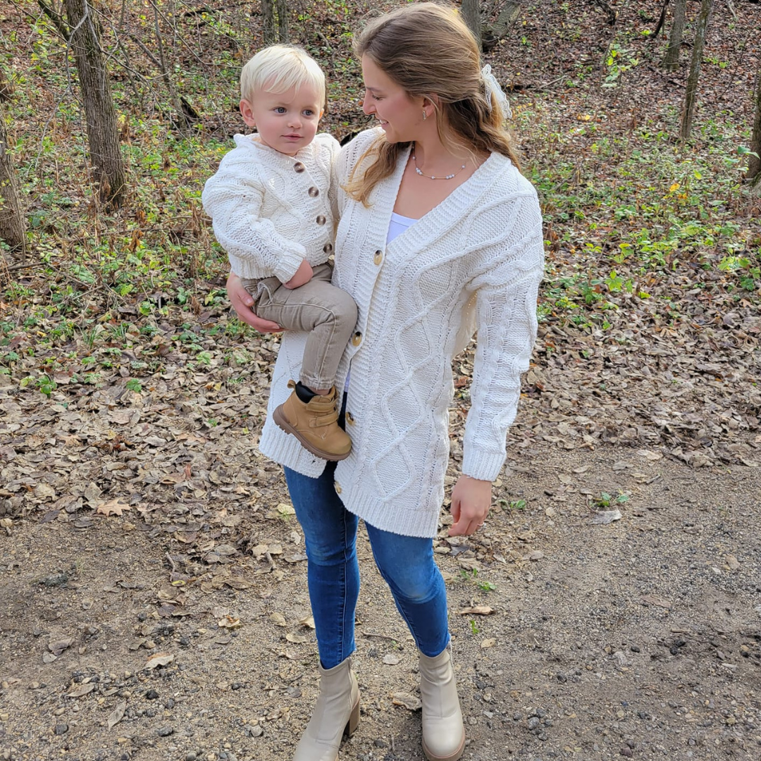Ivory Cable Knit Cardigans- Mom & Son