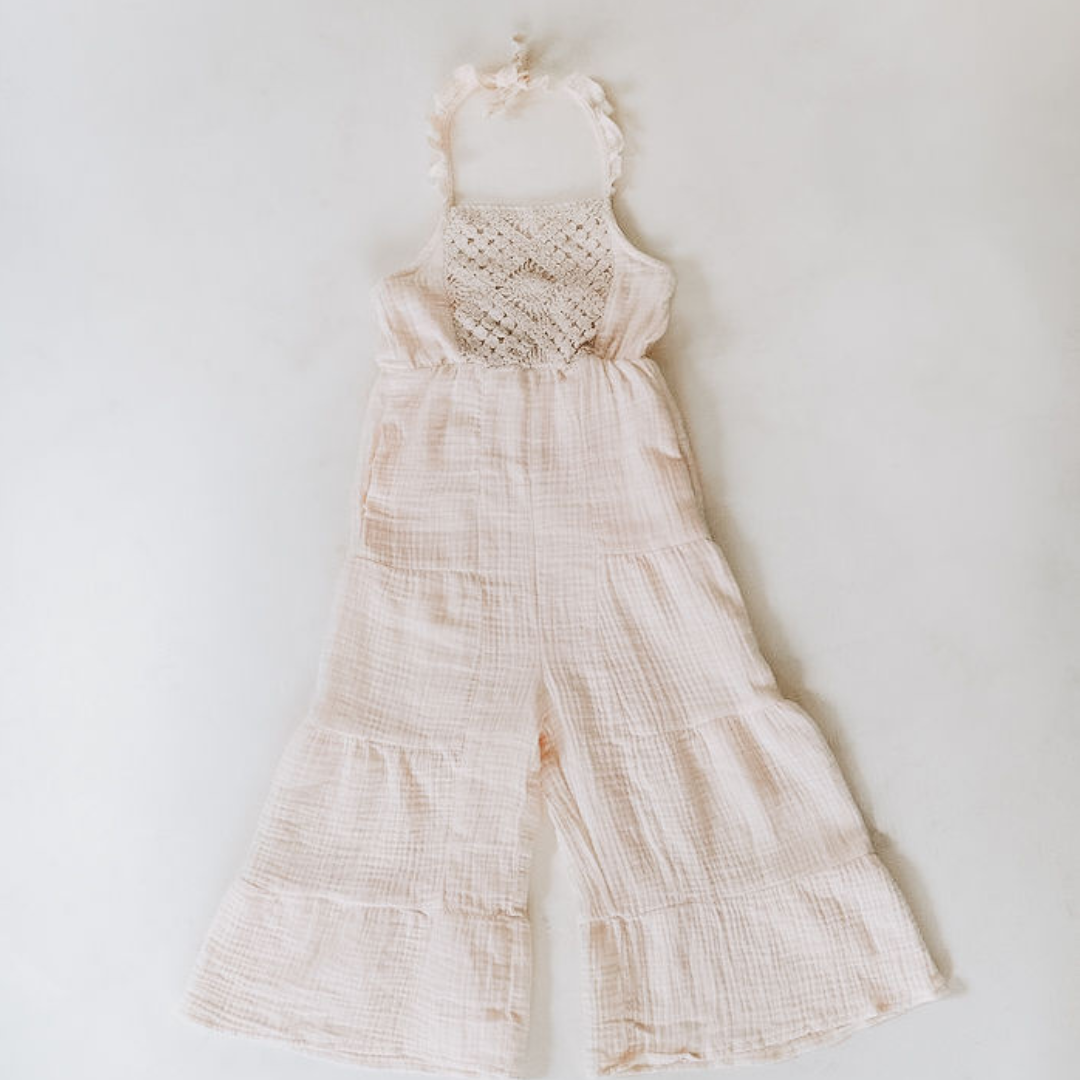 Soft White Crochet Jumpsuit - Child