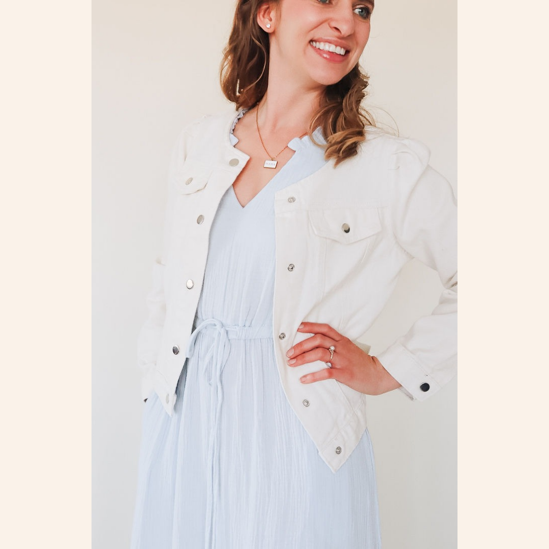 Ivory Cropped Denim Jacket - Women
