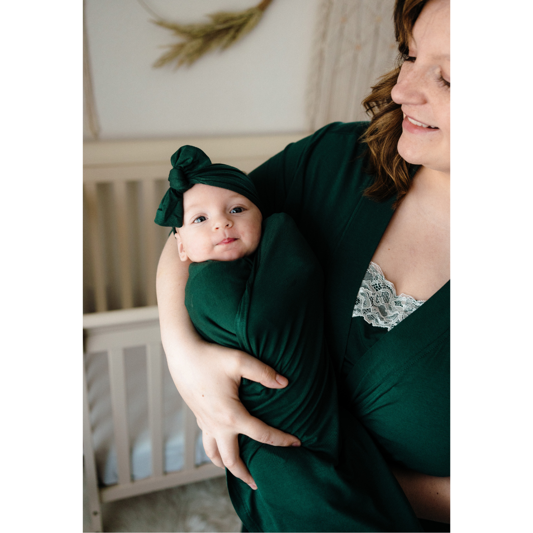 Mom and newborn fashion matching robe and swaddle