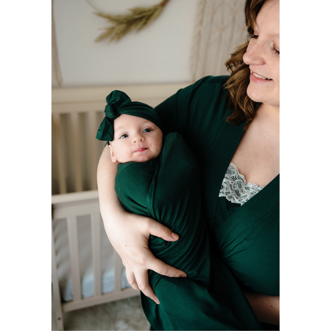 Emerald Green Maternity Delivery Gown Matching Swaddle