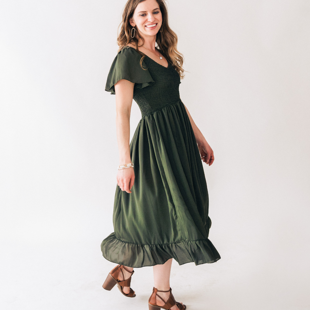 Dark Green Chiffon Dress