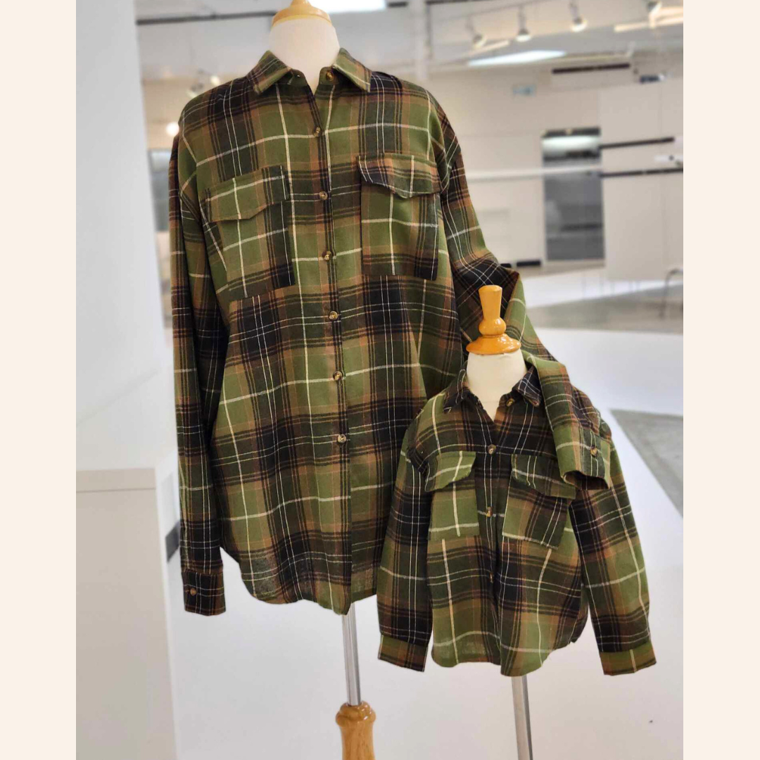 Lightweight Green Flannel- Adult & Son