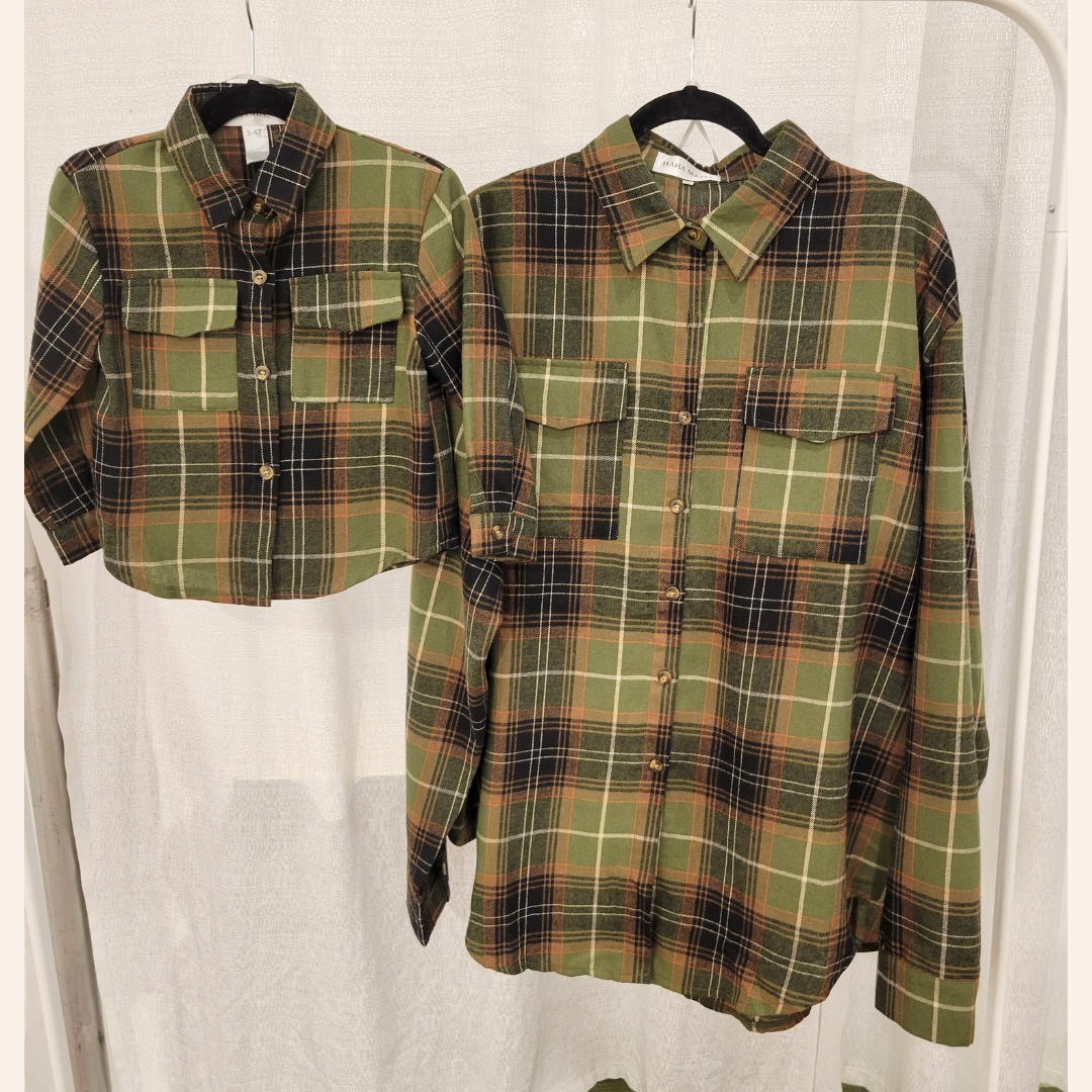 Lightweight Green Flannel- Adult & Son