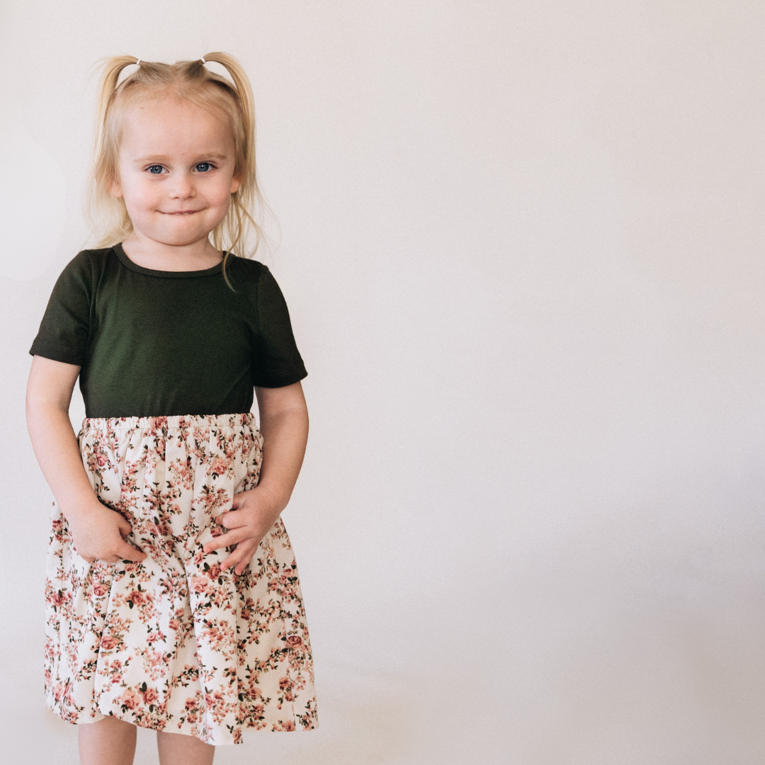 Olive Green Floral Dress - Child