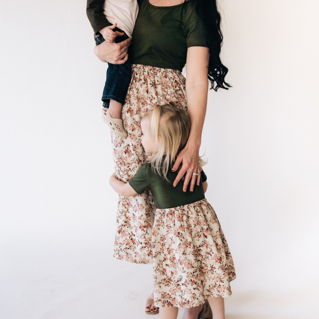 Olive Green Floral Dress - Child