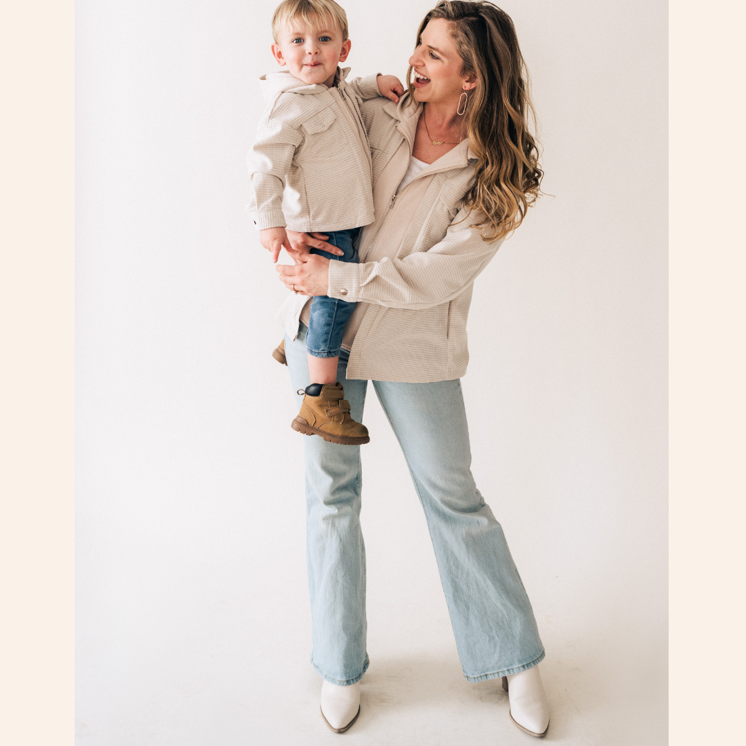 Textured Khaki Jacket- Mom & Son