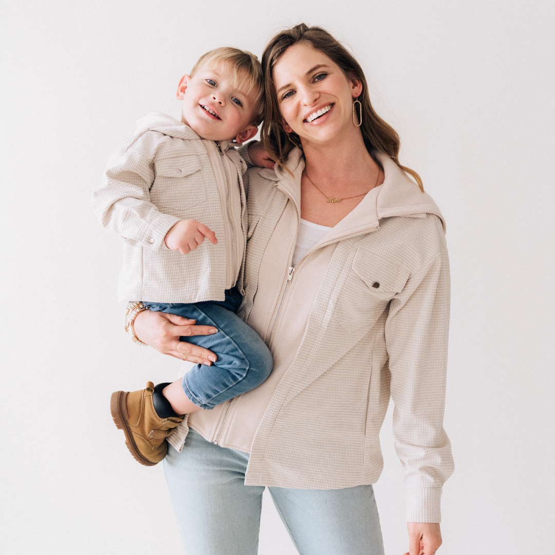 Textured Khaki Jacket- Mom & Son
