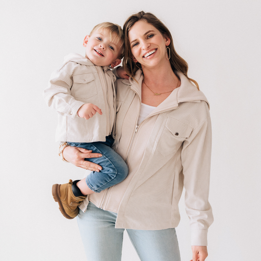 Textured Khaki Jacket- Mom & Son