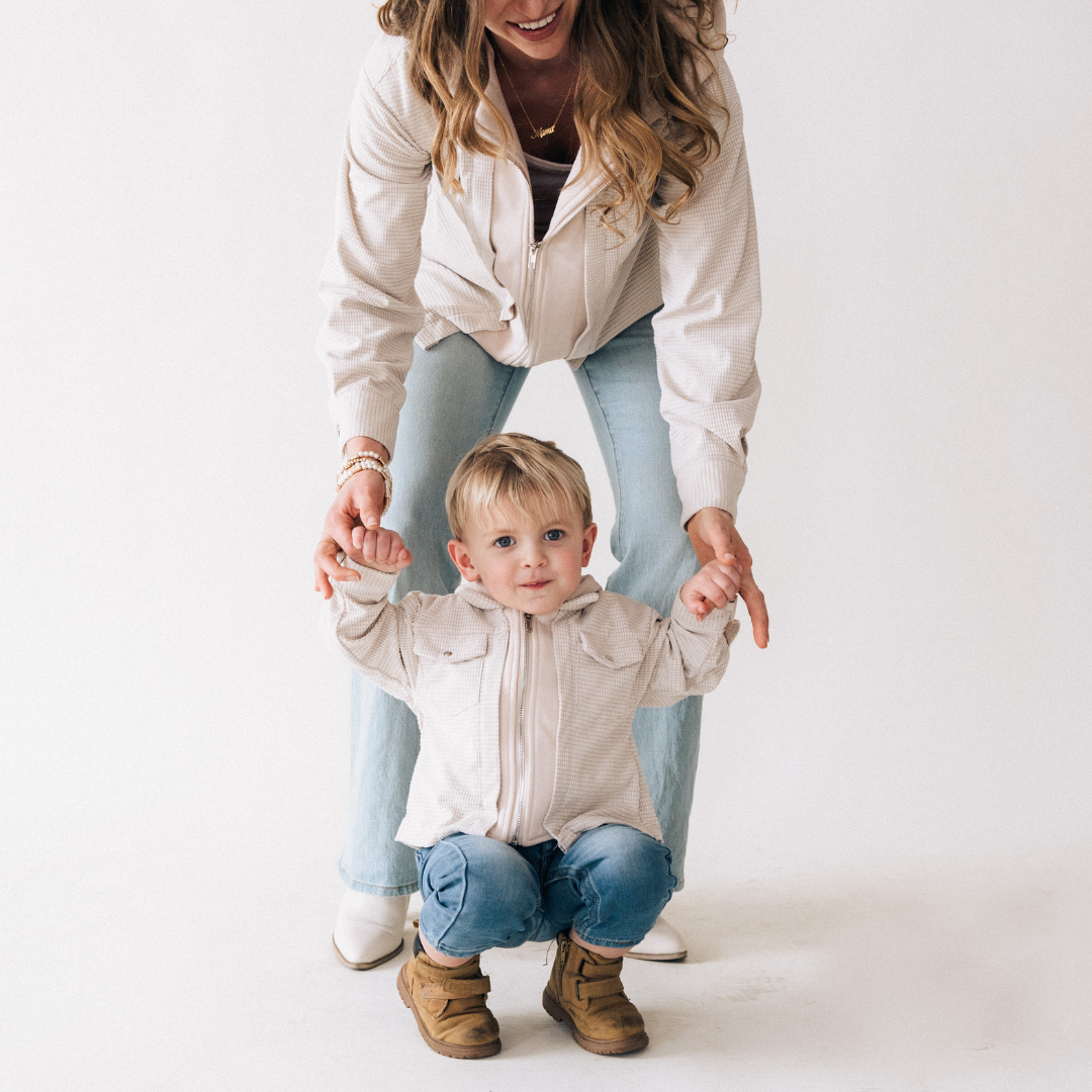 Textured Khaki Jacket- Mom & Son