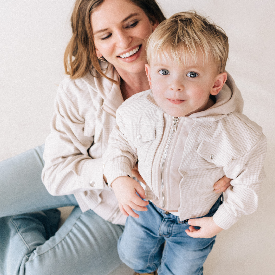 Textured Khaki Jacket- Mom & Son