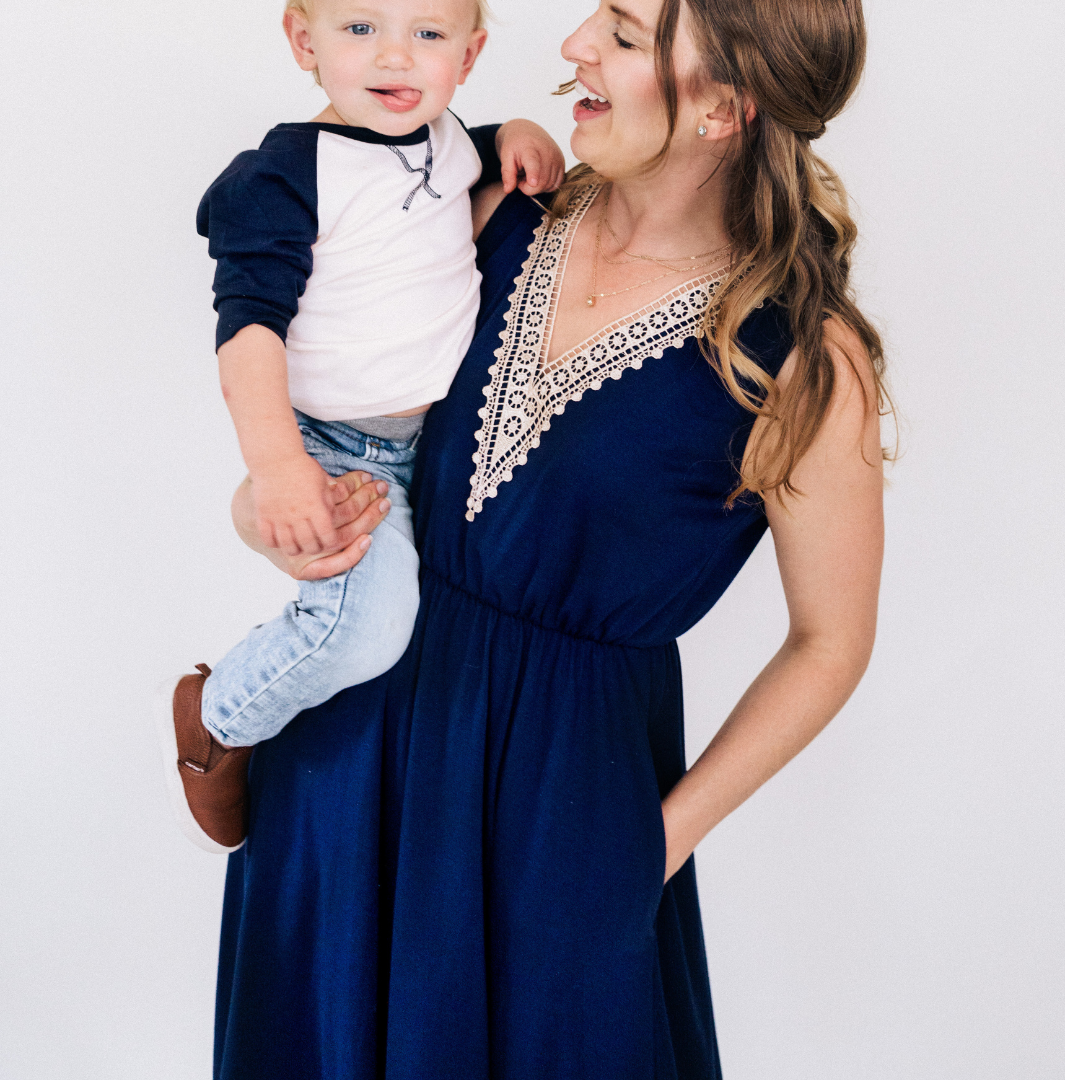 Navy Lace Blue Mommy & Son