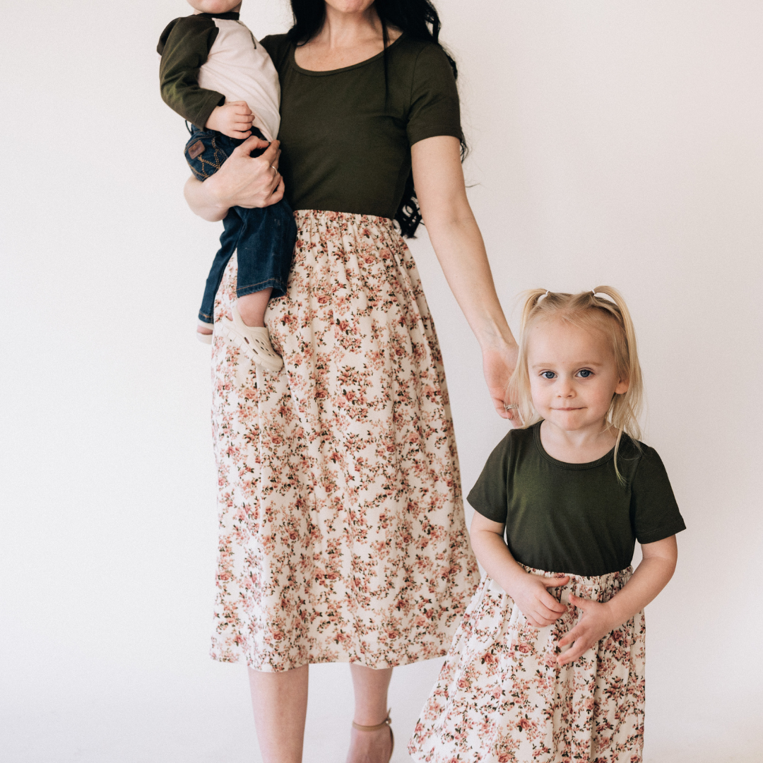 Olive Green Floral Dress - Child