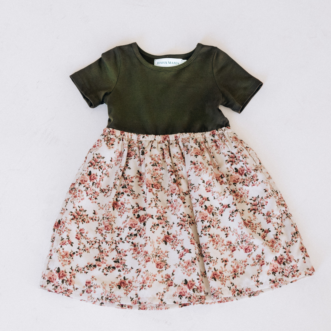 Olive Green Floral Dress - Child