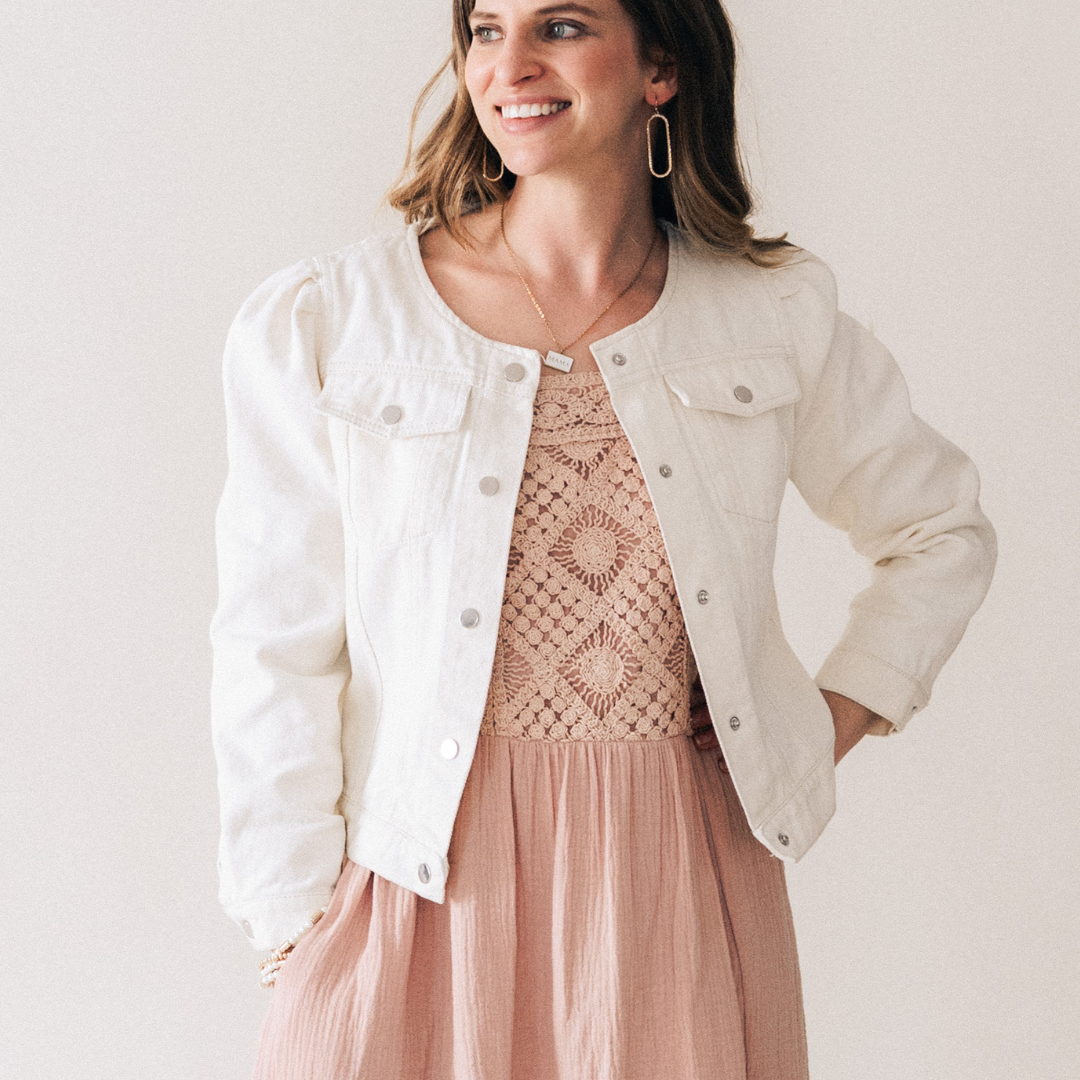 Ivory Cropped Denim Jacket - Women
