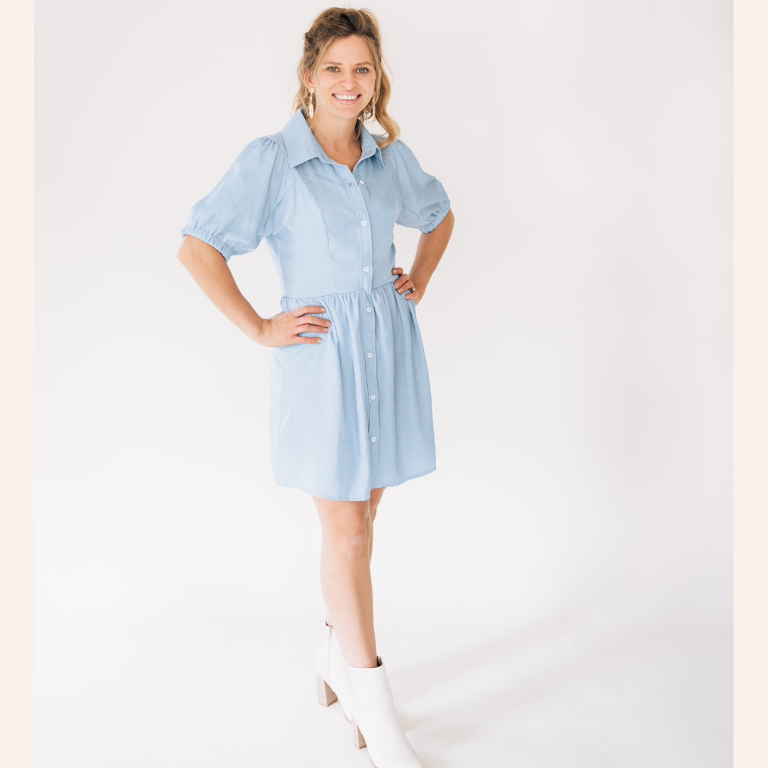 Shimmer Button Down Drop Waist Dress- Women
