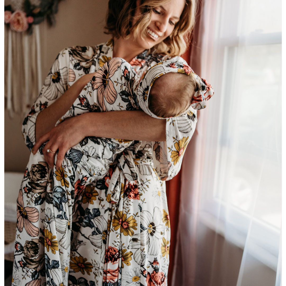 Matching Robe and Swaddle Set Robe Swaddle Hat Bow Vintage Floral