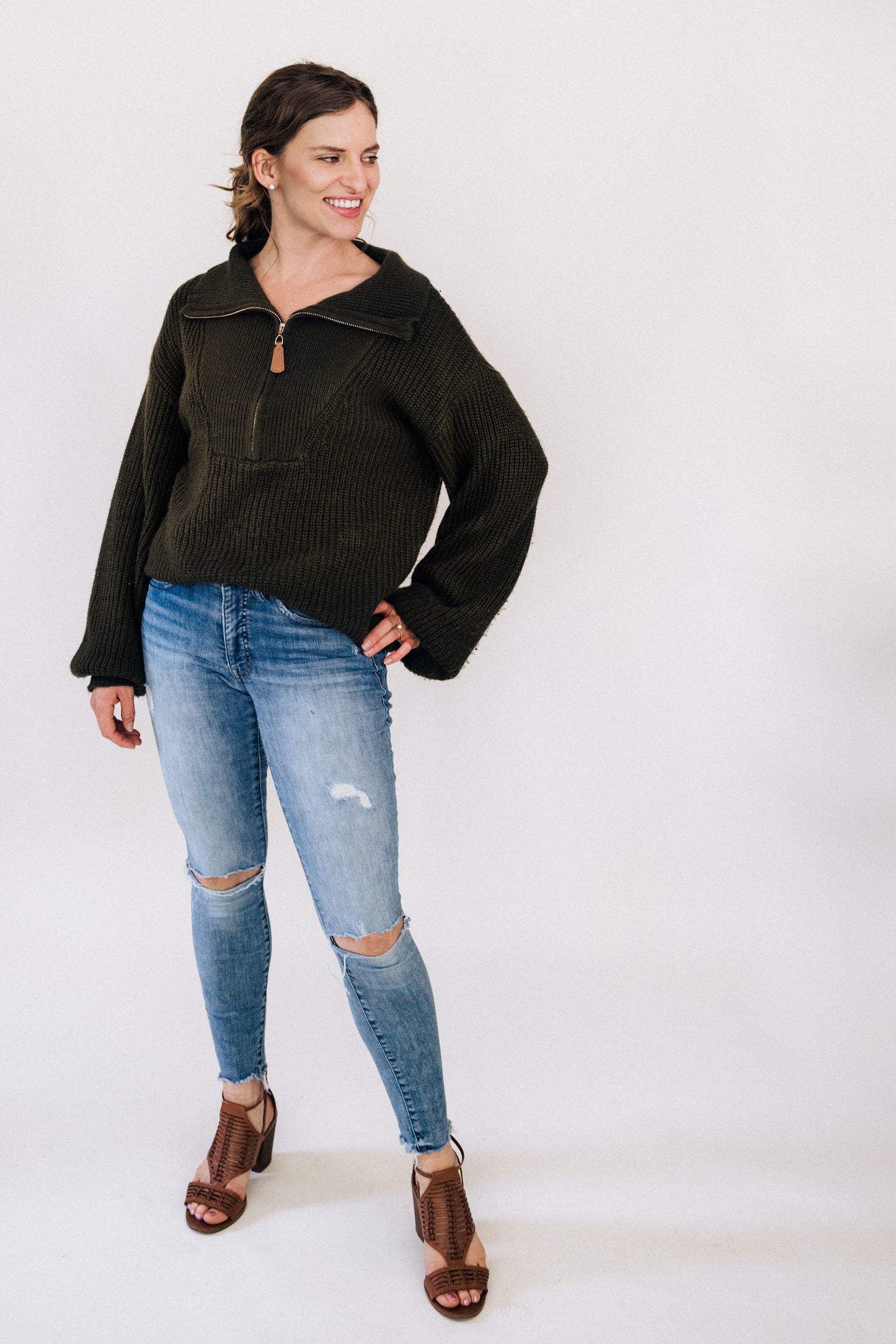 Dark Green Knit Sweater - Women