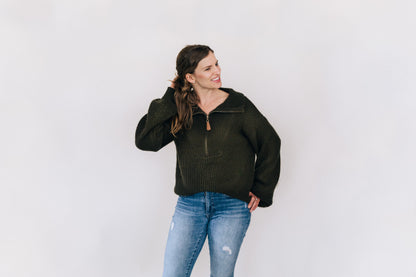 Dark Green Knit Sweater - Women