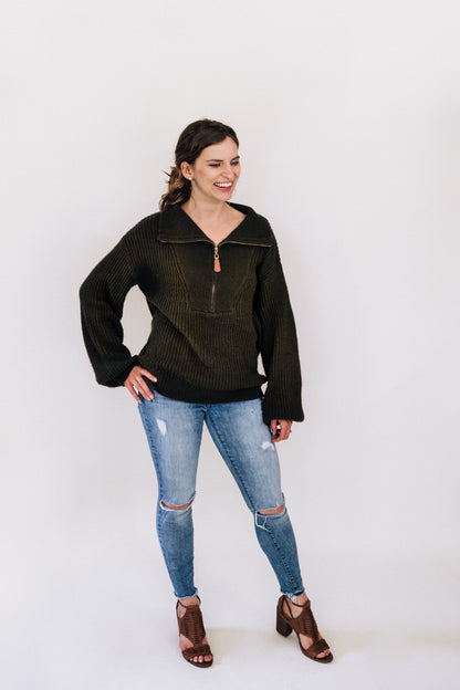 Dark Green Knit Sweater - Women