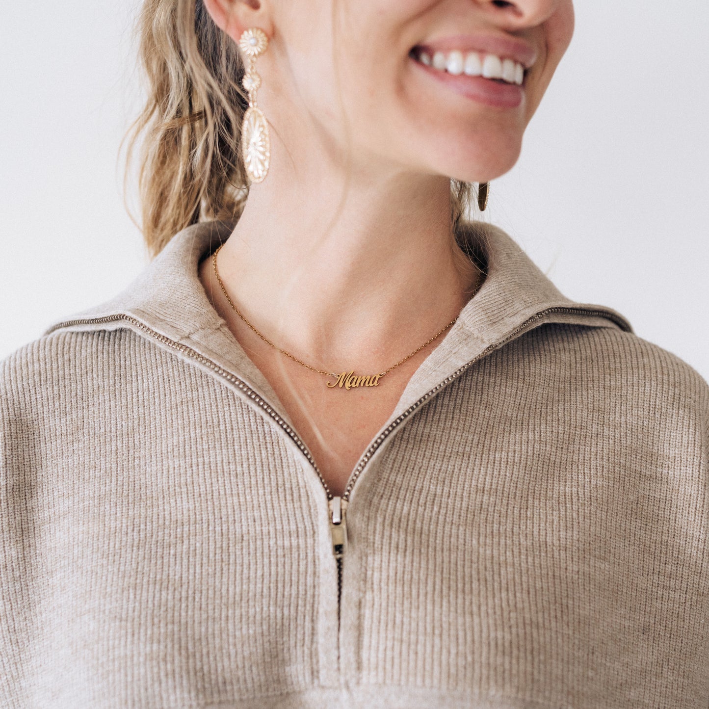 Quarter Zip Sweater Sand- Women
