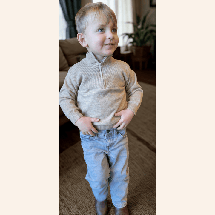 Quarter Zip Sand Mom & Son Sweaters - HAHA MAMA Clothing