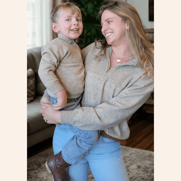 Quarter Zip Sand Mom & Son Sweaters - HAHA MAMA Clothing