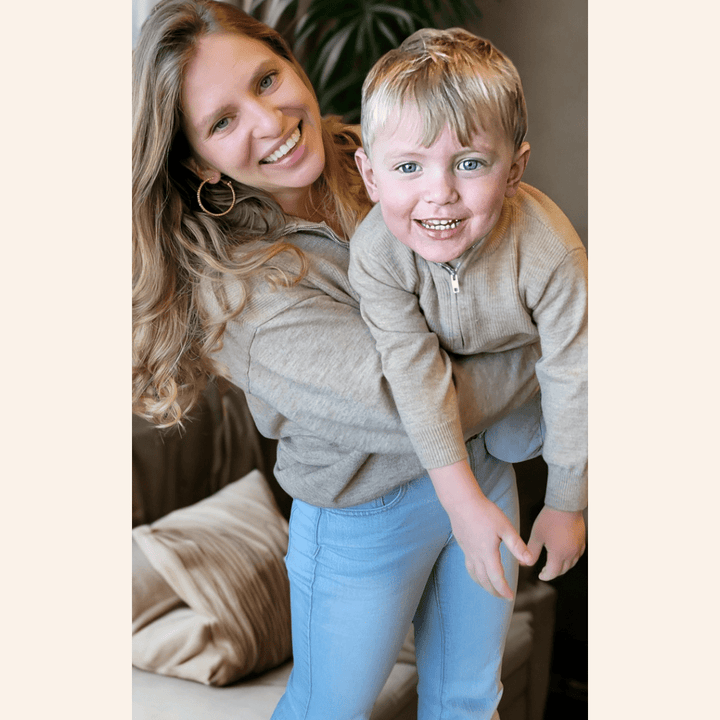 Quarter Zip Sand Mom & Son Sweaters - HAHA MAMA Clothing