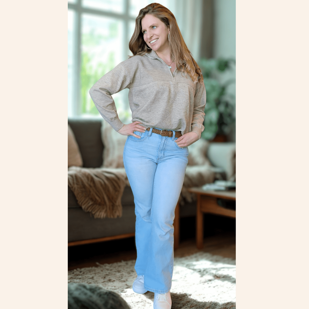 Quarter Zip Sweater Sand - Women - HAHA MAMA Clothing