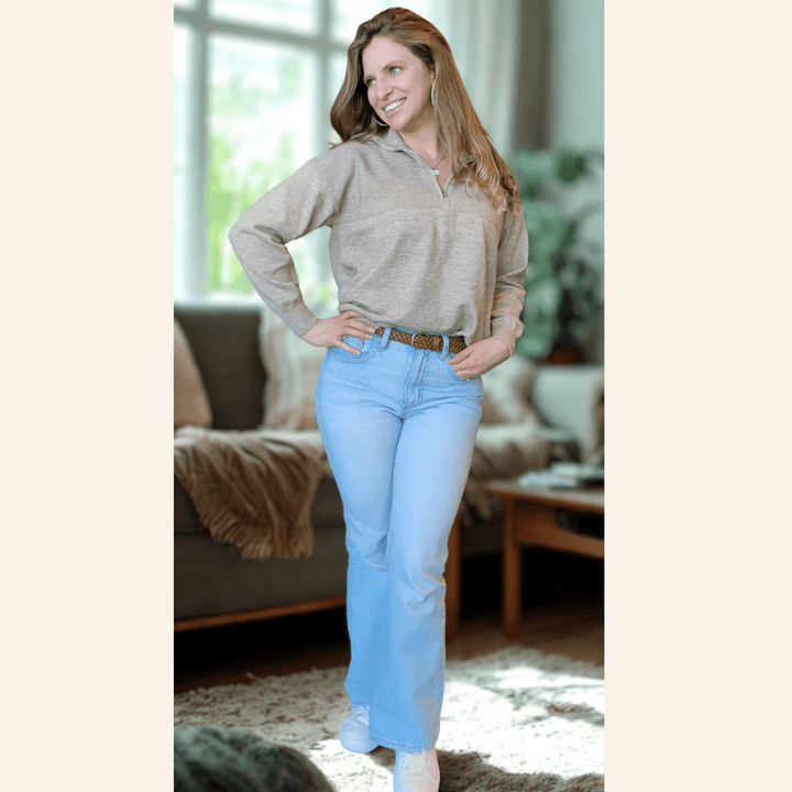 Quarter Zip Sweater Sand - Women - HAHA MAMA Clothing