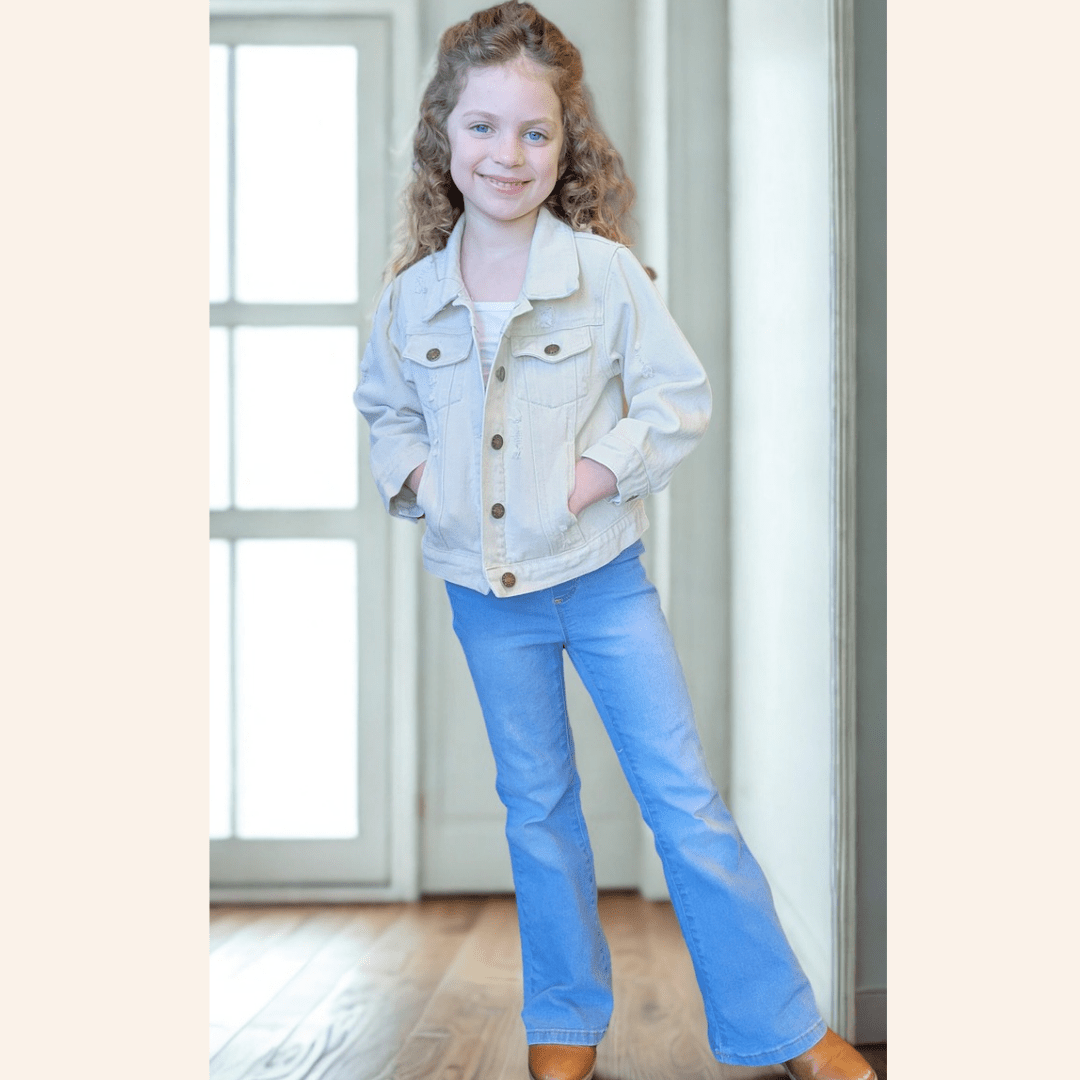 Khaki Distressed Denim Jean Jacket - Child - HAHA MAMA Clothing
