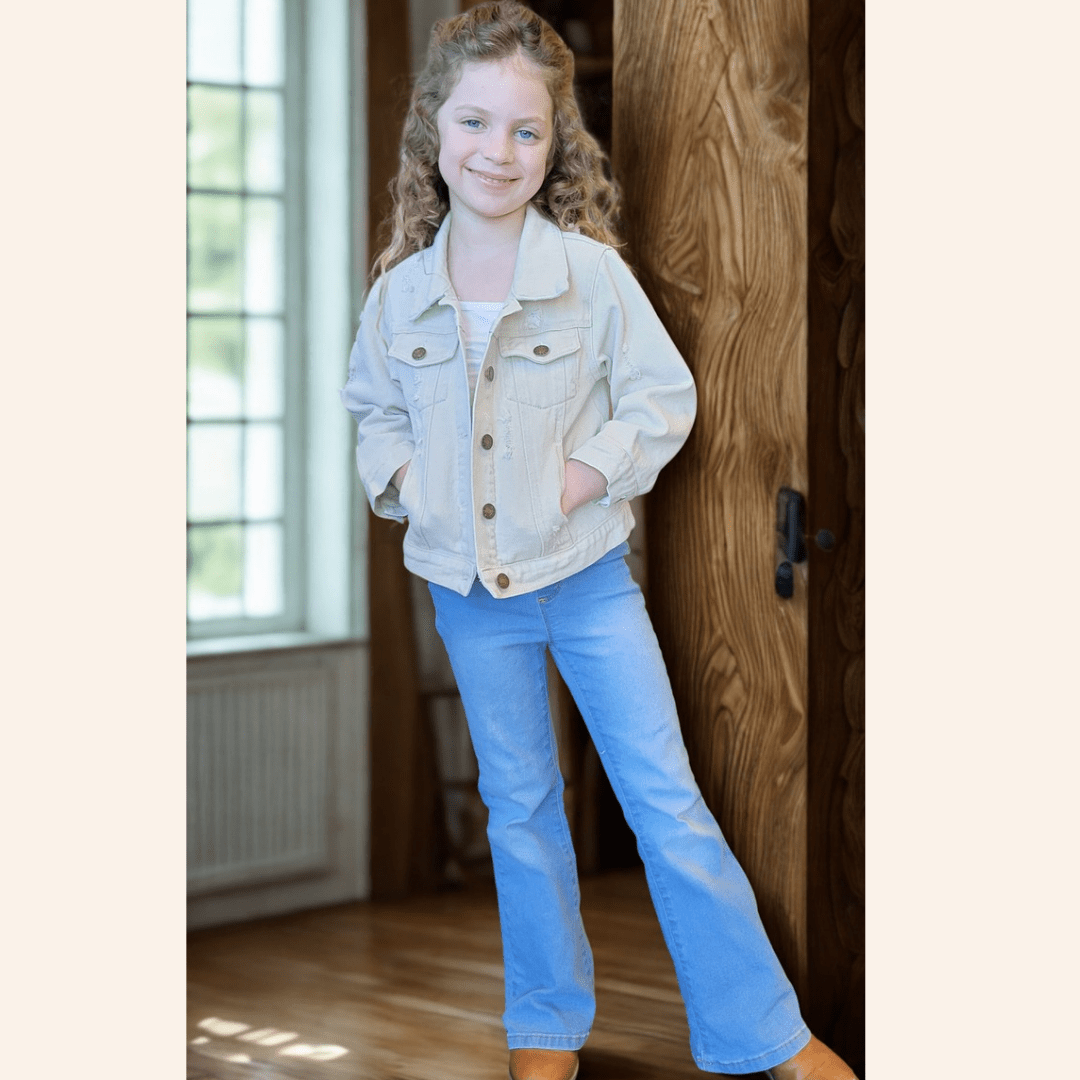 Khaki Distressed Denim Mommy & Me Jackets - HAHA MAMA Clothing