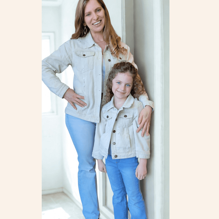 Khaki Distressed Denim Mommy & Me Jackets - HAHA MAMA Clothing