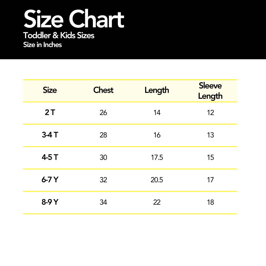 Toddler and kids size chart