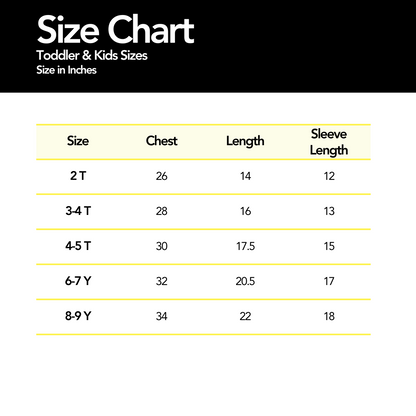 Toddler and kids size chart