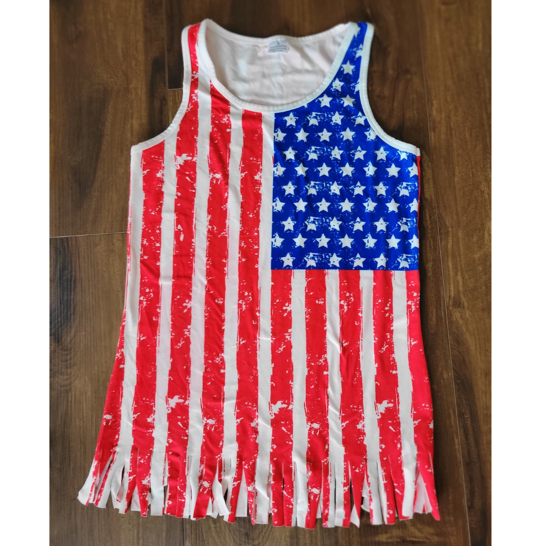 Red, White, and Blue American Flag Tank Top- Women's