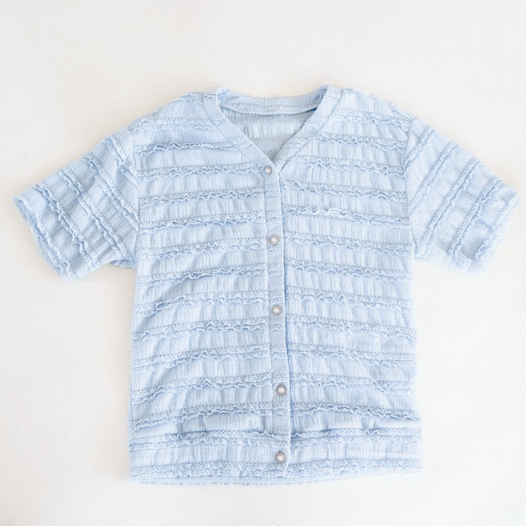 Ruffle Blue Pearl Cardigan- Women