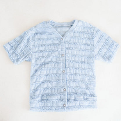 Ruffle Blue Pearl Cardigan- Women