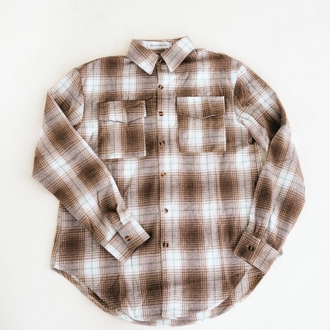 Lightweight Brown Flannel - Adult - HAHA MAMA Clothing