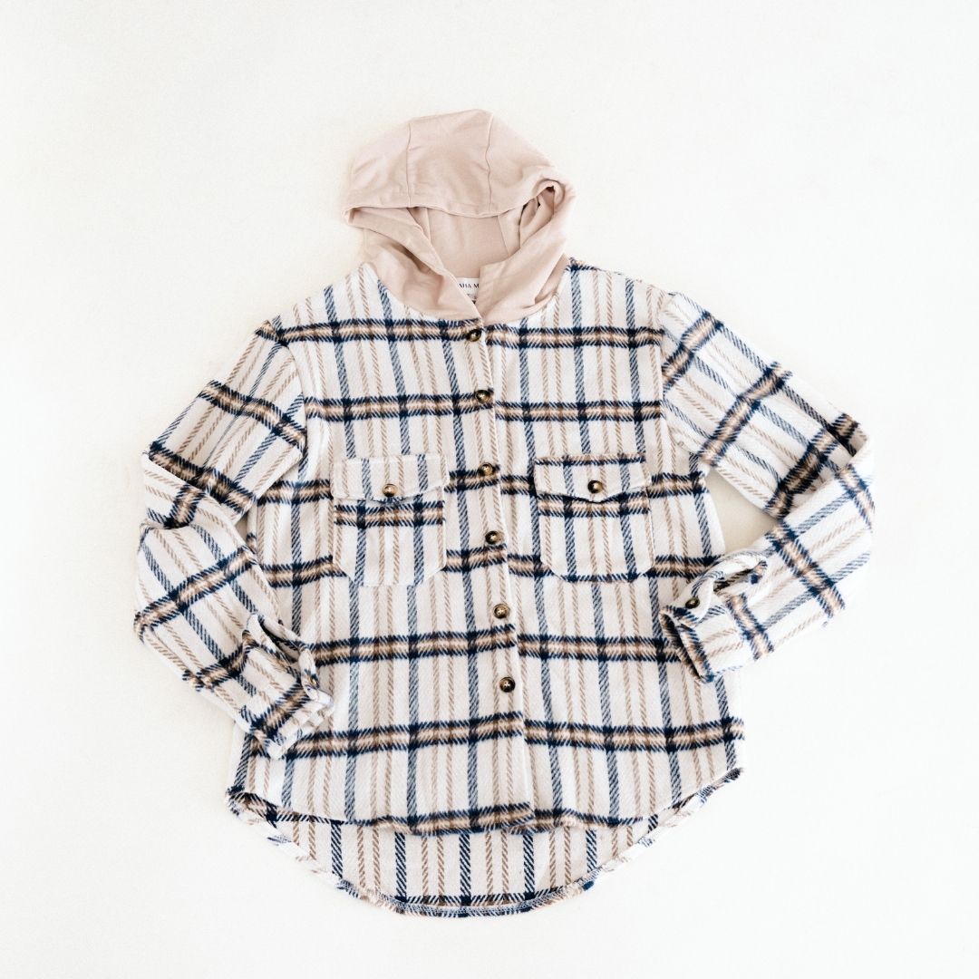 Cream & Navy Plaid Flannel- Mom & Son