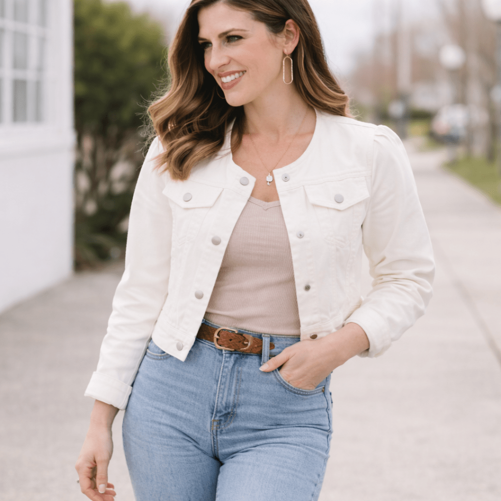 Ivory Cropped Denim Jacket - Women - HAHA MAMA Clothing