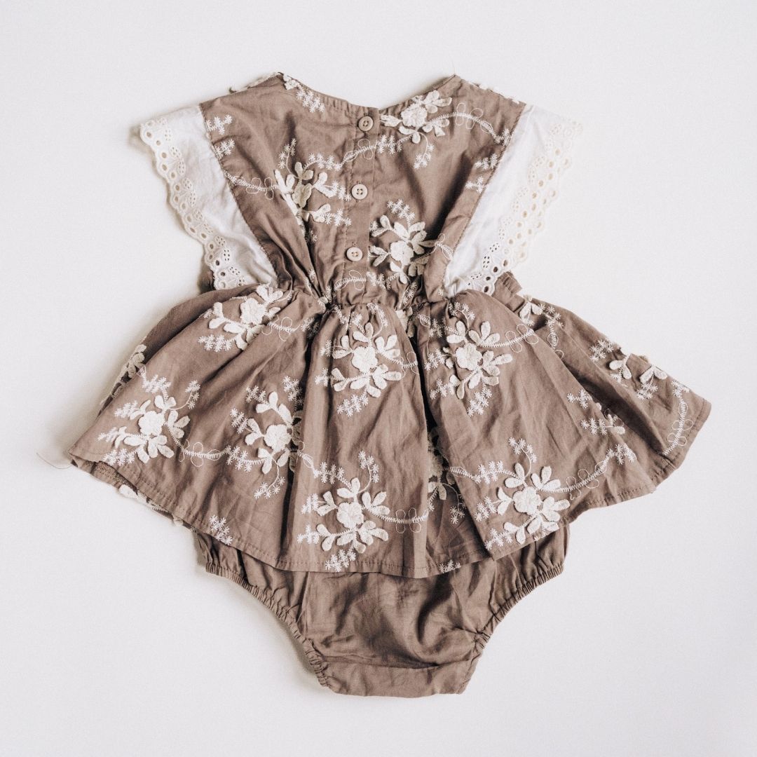 Embroidered Short Sleeve Floral Onesie- Infant