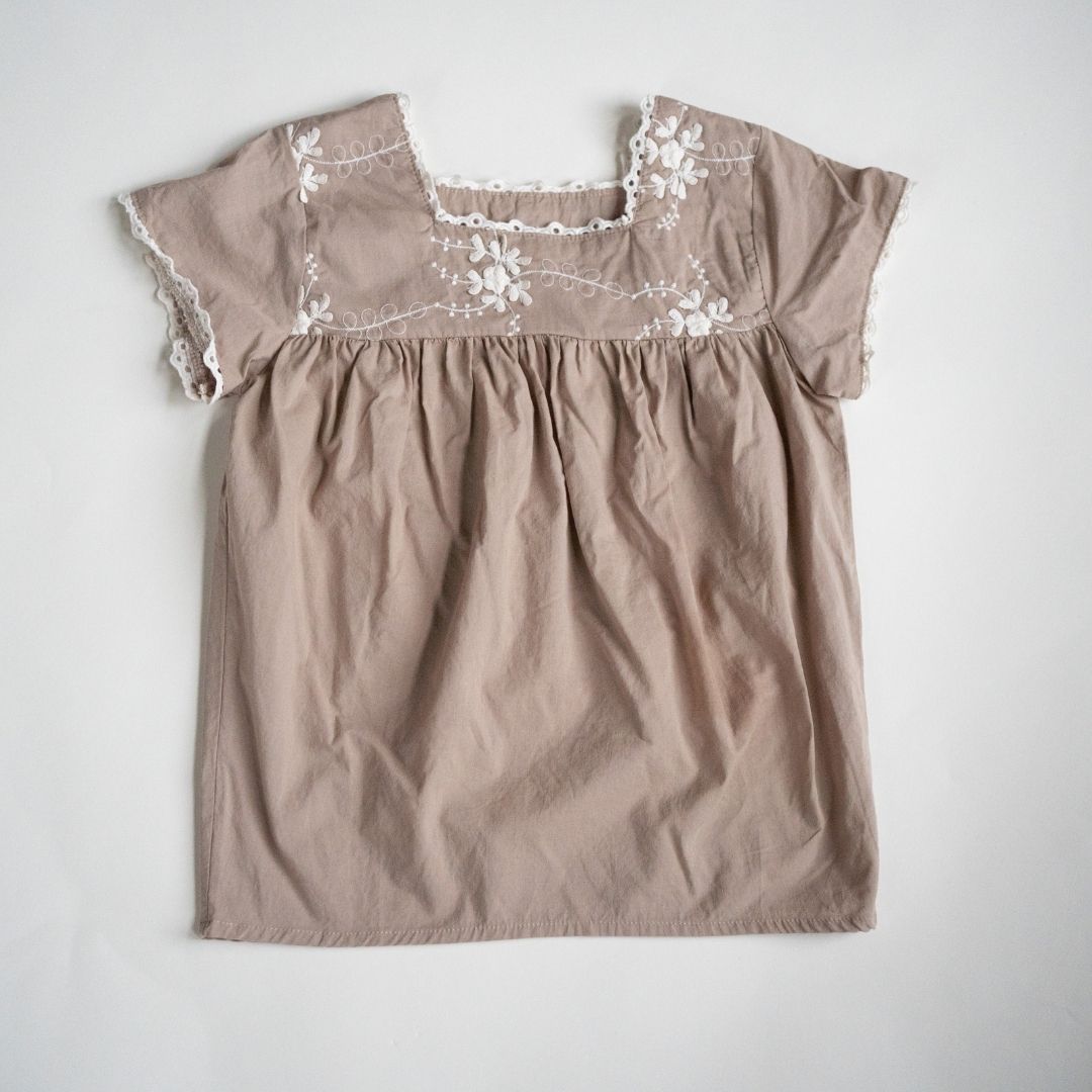 Embroidered Short Sleeve Peasant Blouse- Child