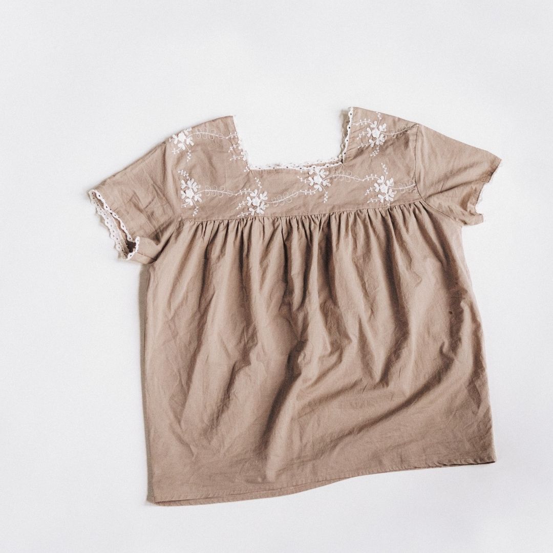 Embroidered Short Sleeve Peasant Blouse- Women