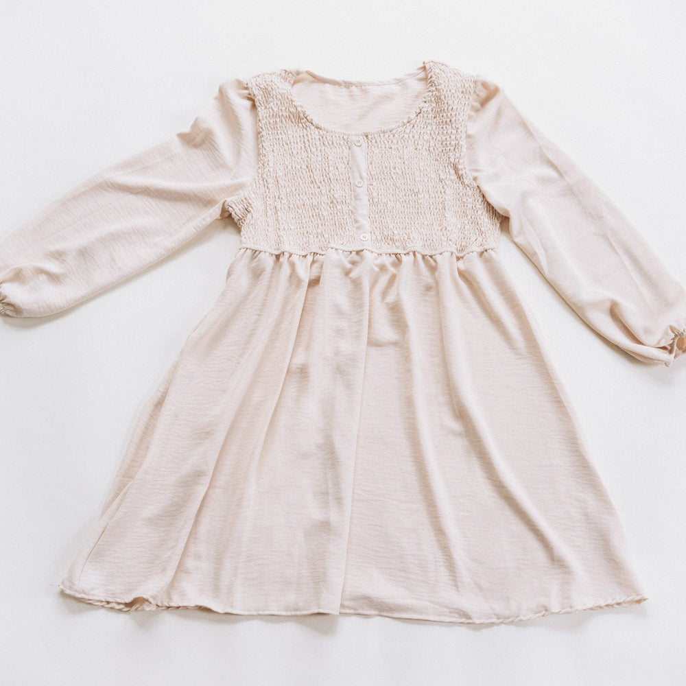 Neutral Off - White Smocked Long Sleeve Midi Dress - Women - HAHA MAMA Clothing