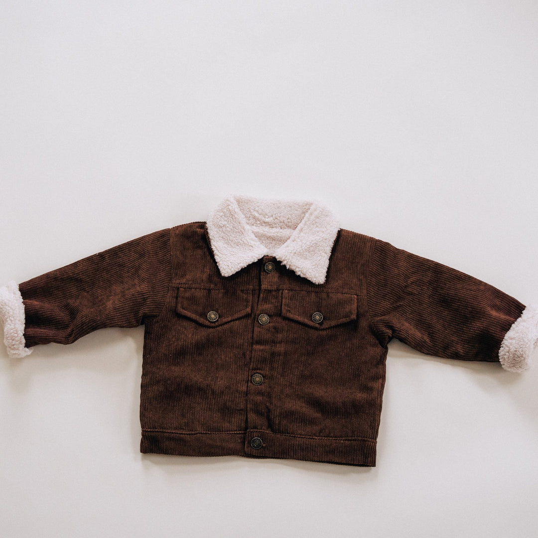 Sherpa Collar Coffee Corduroy Jacket - Child - HAHA MAMA Clothing