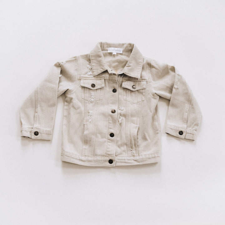 Khaki Distressed Denim Jean Jacket - Infant - HAHA MAMA Clothing