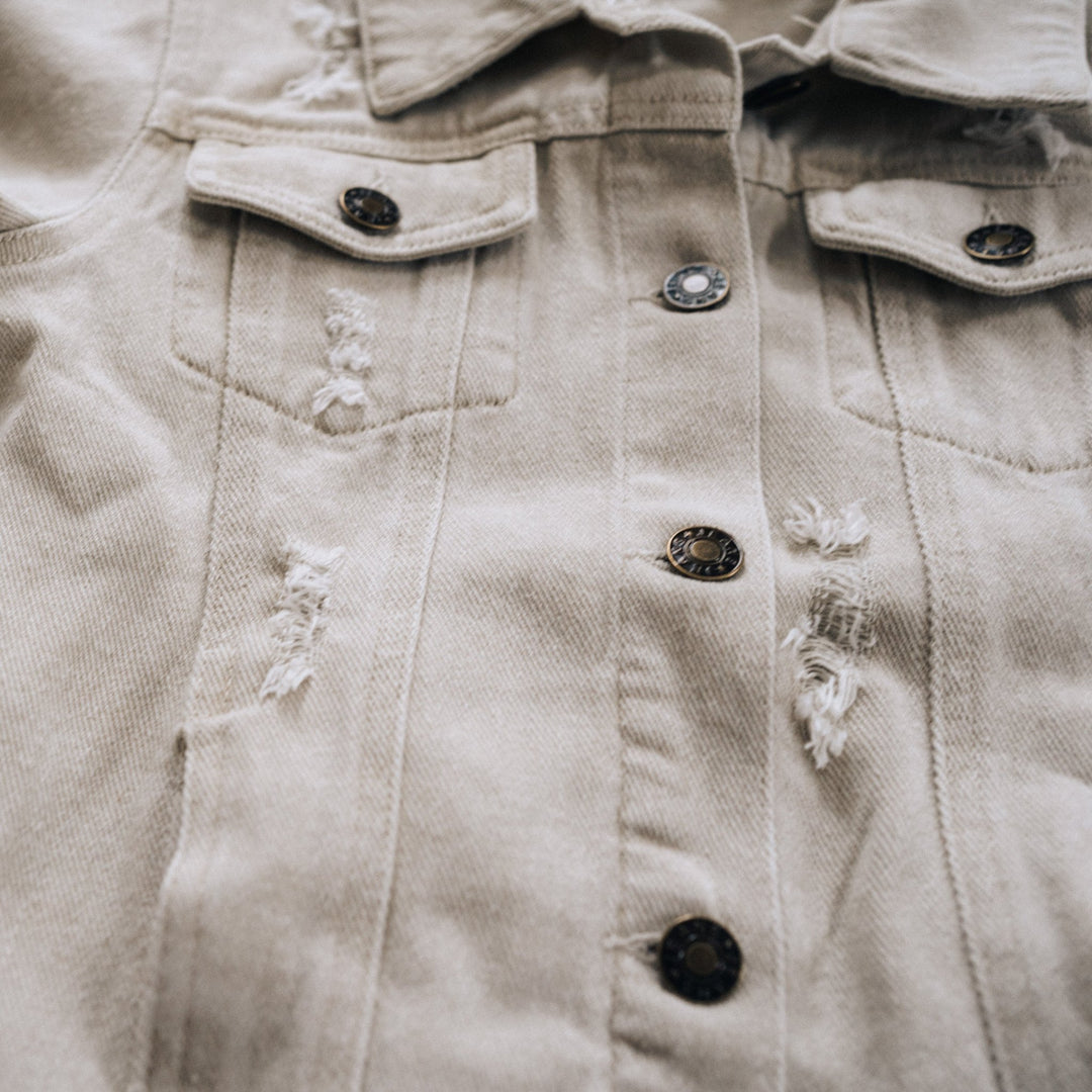 Khaki Distressed Denim Jean Jacket - Infant - HAHA MAMA Clothing