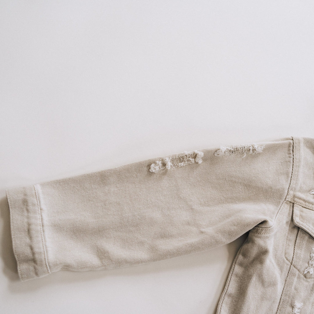 Khaki Distressed Denim Jean Jacket - Infant - HAHA MAMA Clothing